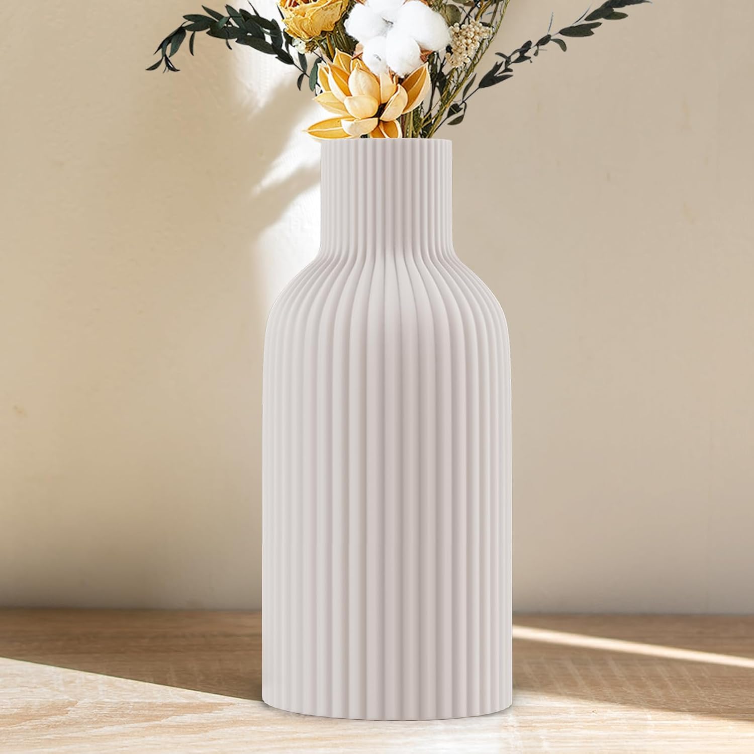 Vase, White Ceramic Vase, Flower Vase, Minimalist Modern Home Decor, Matte Finish Pampas Grass Vase for Table, Fireplace, Shelf, Mantel, Entryway and Centerpieces