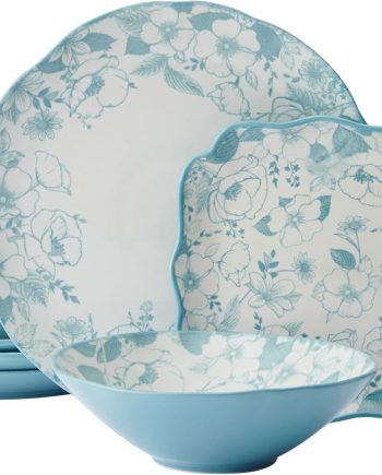12 Piece Plate Bowl Dinnerware Set, Blue