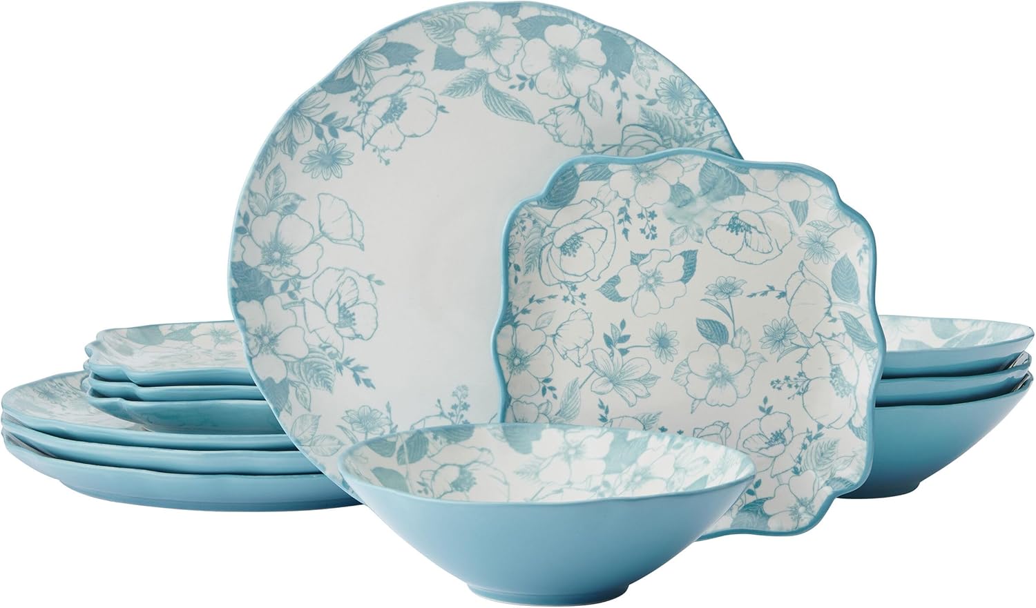 12 Piece Plate Bowl Dinnerware Set, Blue