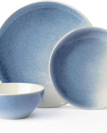 Stoneware Dinnerware Sets, Plates and Bowls Sets, 12 Pieces Kitchen Dishes Set for 4 - Dishwasher and Microwave Safe, Chip and Scratch Resistant, Azure Blue