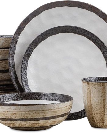 Porcelain 16-Piece Round Dinnerware Set, Beige