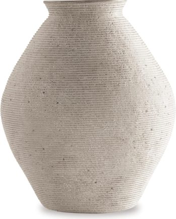 Signature Design by  12" Modern Distressed Polyresin Vase, Antique Tan