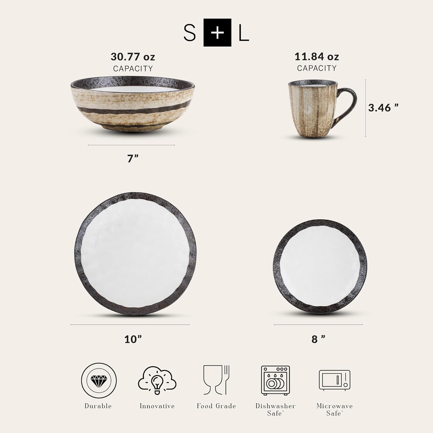 Porcelain 16-Piece Round Dinnerware Set, Beige