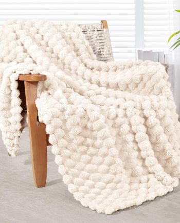 Throw Blanket for Couch with Jacquard Pattern, Fuzzy Soft Cozy Exquisite Blankets for All Season, Warm and Fluffy, 50x60 Inch, Ivory