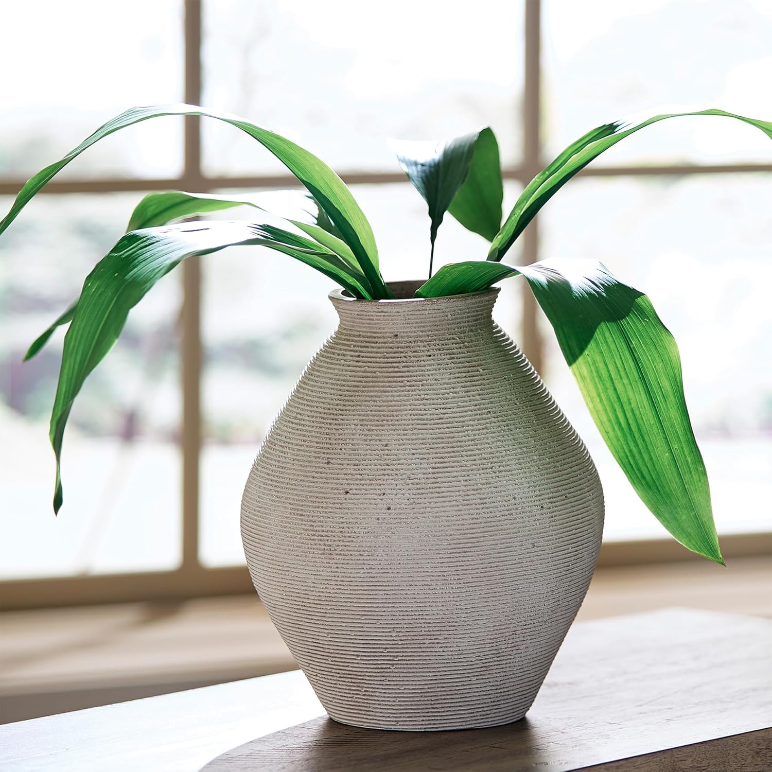 Signature Design by 12" Modern Distressed Polyresin Vase, Antique Tan