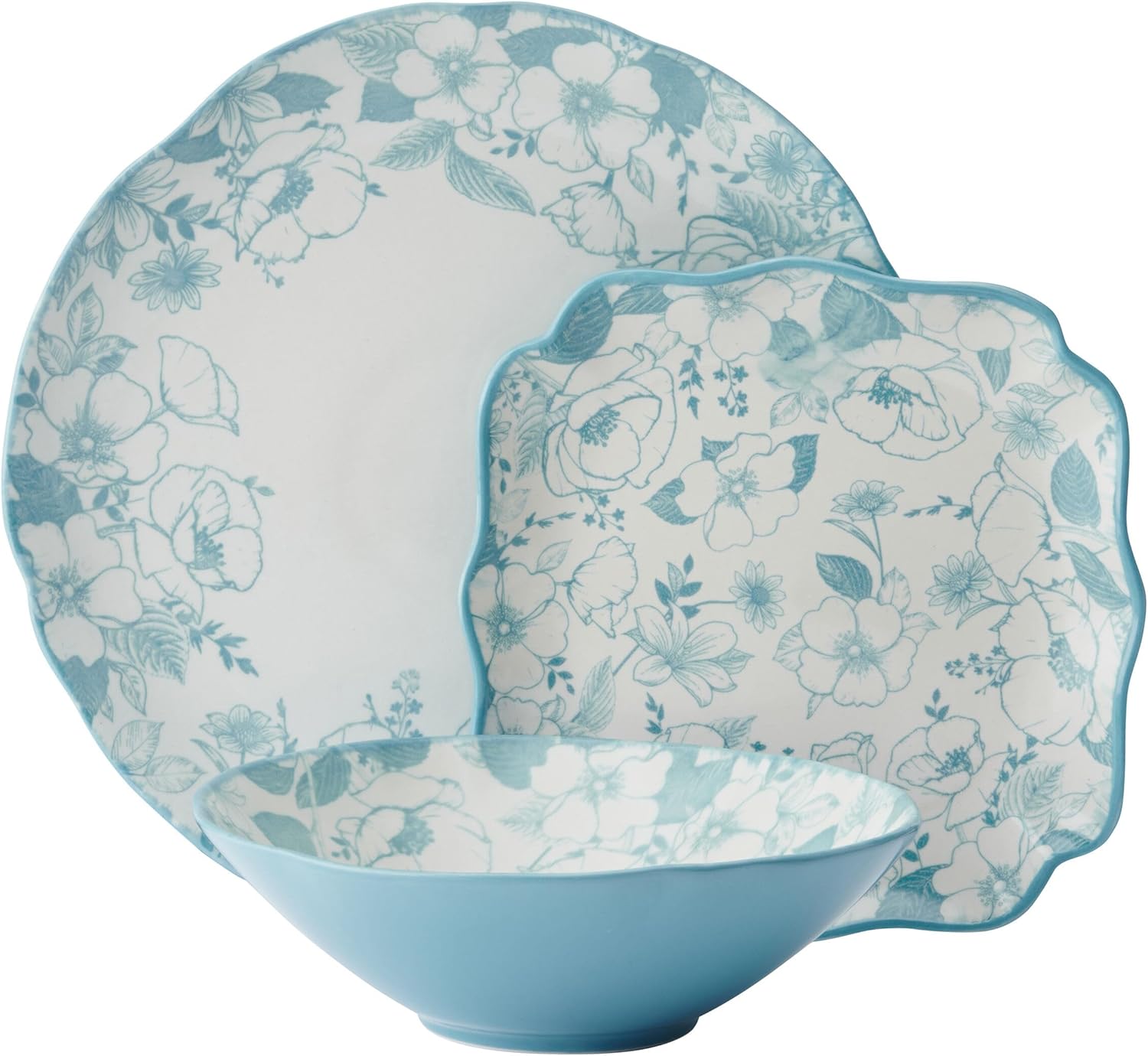 12 Piece Plate Bowl Dinnerware Set, Blue