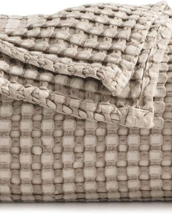 Cooling Cotton Waffle King Size Blanket - Lightweight Breathable Summer Blanket of Rayon Derived from Bamboo for Hot Sleepers, Luxury Throws for Bed, Couch and Sofa, Taupe, 104x90 Inches
