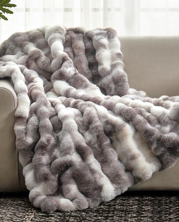 Faux Fur Throw Blanket for Couch, Fuzzy Soft Plush Thick Bubble Blanket for Sofa Bedroom Living Room, 50 * 60 Inches Tie-dye Taupe