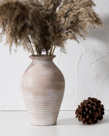 Ceramic Rustic Farmhouse Vase, 9.2 inch Whitewashed Terracotta Vase, Pottery Decorative Flower Vases,Clay Decorative Vases for Home Decor, Table, Living Room, Shelf, Mantel Decoration