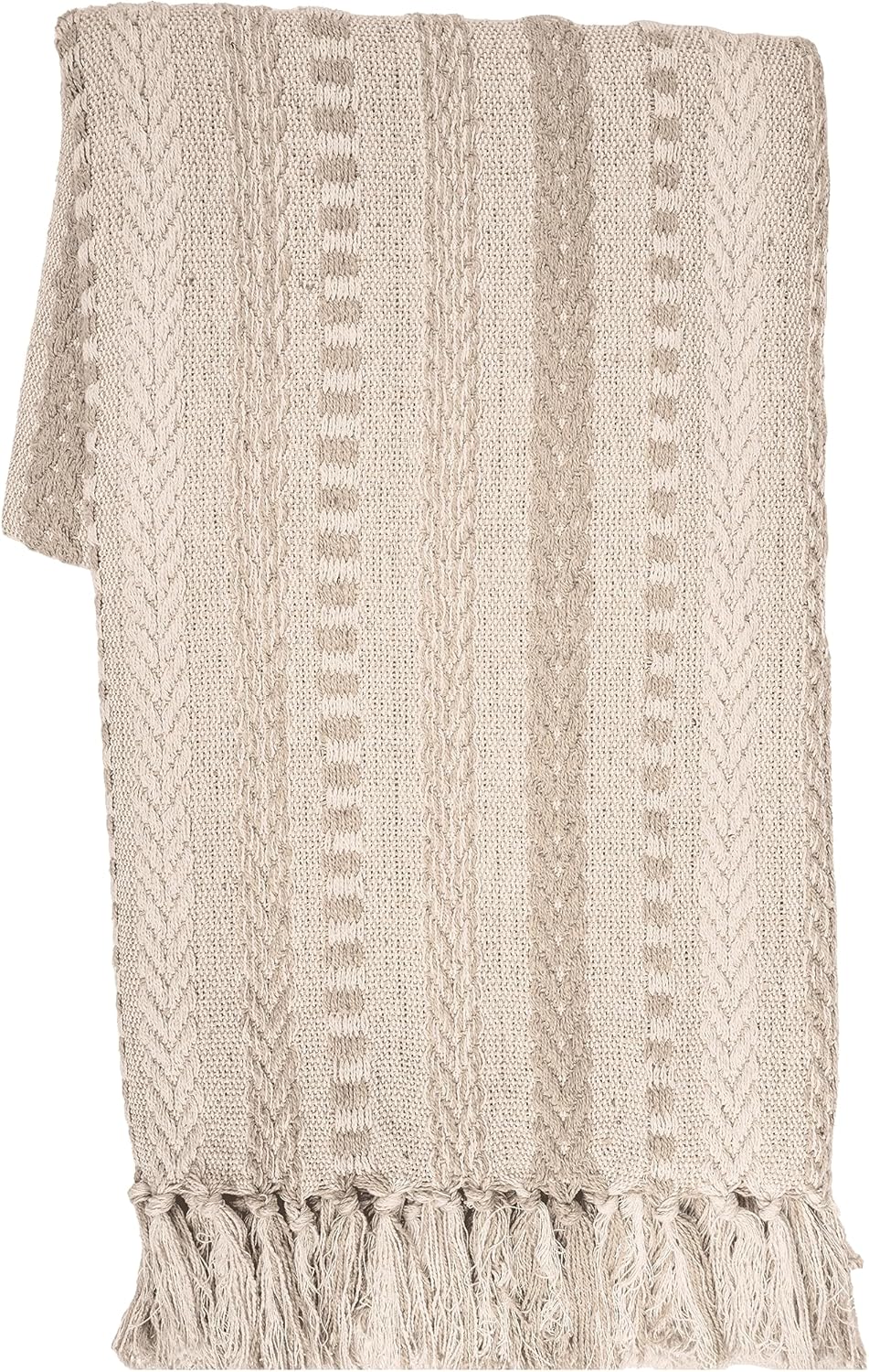 Farmhouse Throw Blanket Boho Living Room Decor Brown Cotton Stripe Cozy Bed Blankets with Fringe Soft and Luxury for Couch 50 x 60 Inches Warm Sand