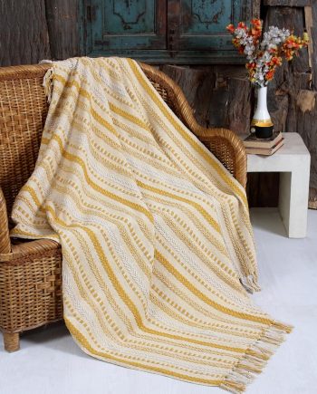 Handwoven Cotton Boho Throw Blanket with Tassels – All Season Throw for Decorative Luxury in Living Room or Bedroom, Soft Cozy Couch Sofa Bed Blanket, 50x60 Inches (Farm Mustard)